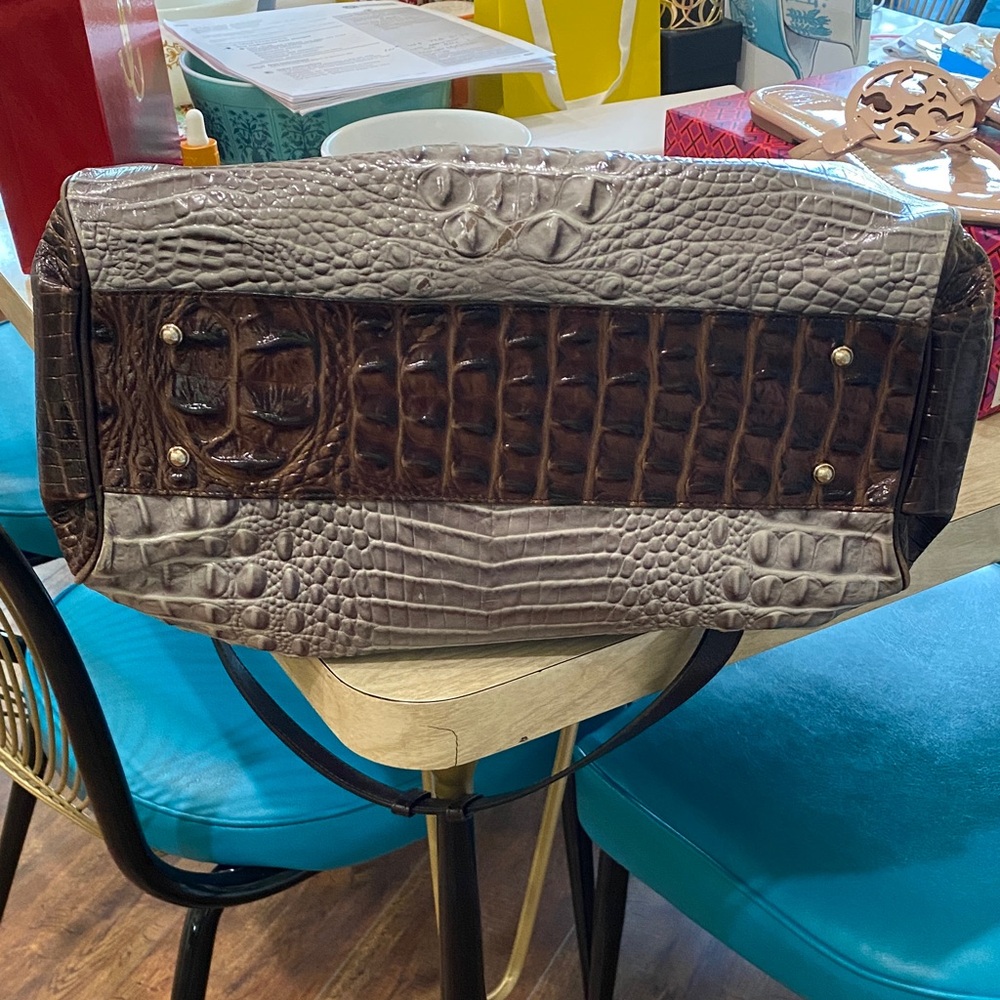 Brahmin Metallic Gray and brown Crocodile-Embossed Shoulder Bag and Wallet - Picture 6 of 10